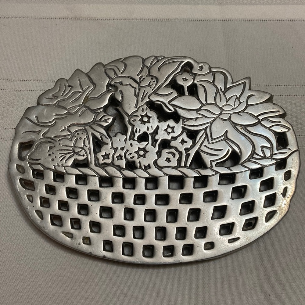 Vintage Trivet- Pewter Kitchen Footed Trivet -Excellent Used Condition!